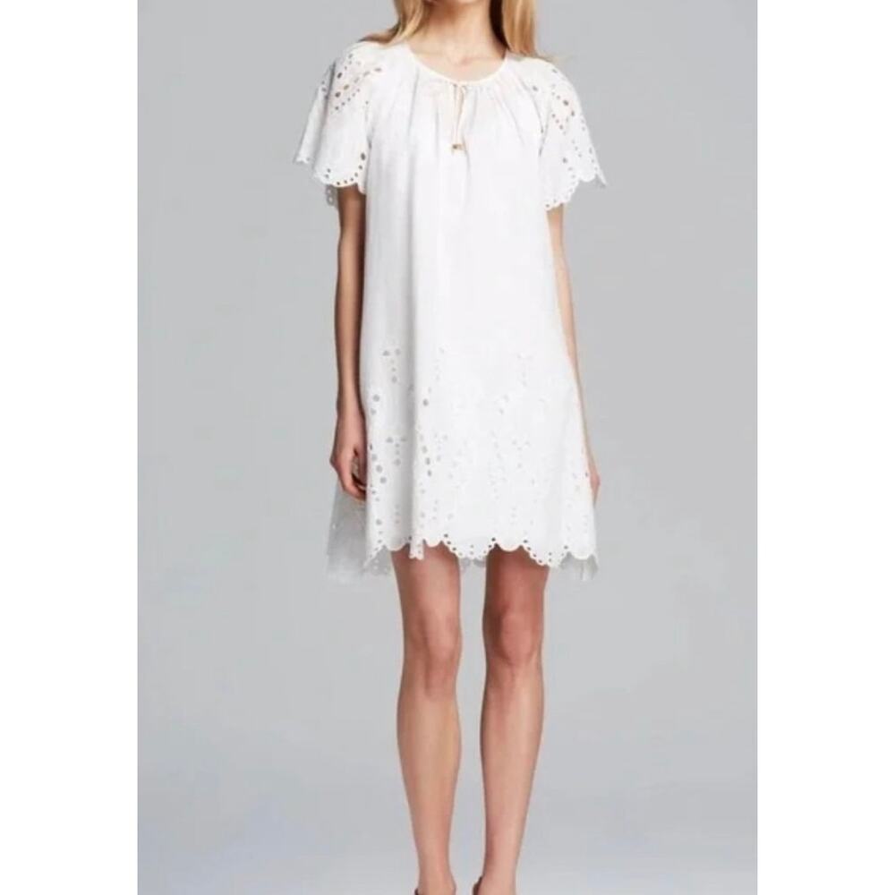 Michael Kors White Eyelet Cotton Tunic Mini Dress XL Boho Cottagecore Vacation